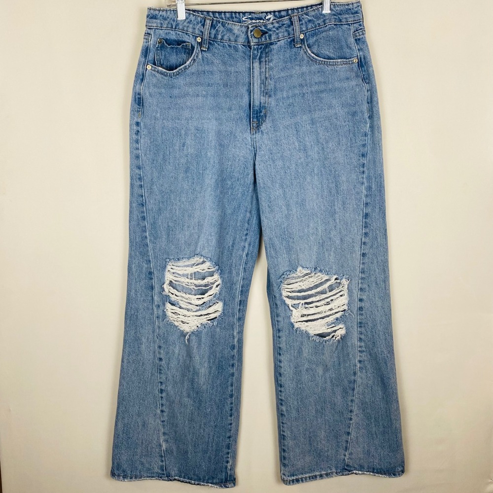 Seven7 High‎ Rise Wide Leg Distressed Jeans Light Wash Blue Denim Womens 10